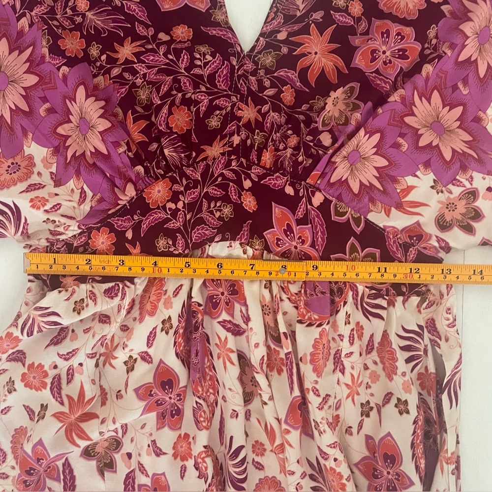 ANTHROPOLOGIE AAKAA Floral V-Neck Kimono Babydoll Mini Dress Pink Red Boho, M - Picture 13 of 17